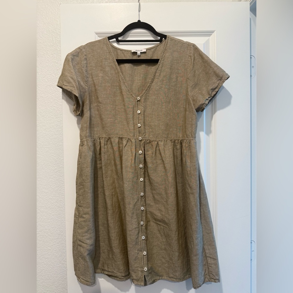 Madewell Green Button-Down Shirt Dress